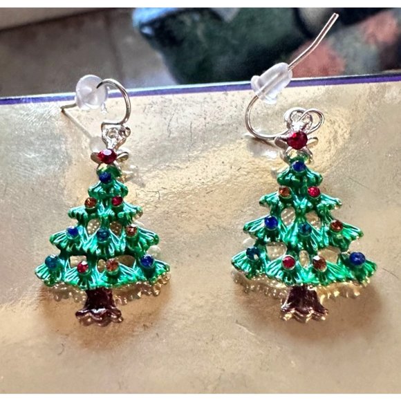 Home for Holidays Christmas Tree Earrings Open Cut Crystals Star Handmad… - Picture 5 of 12